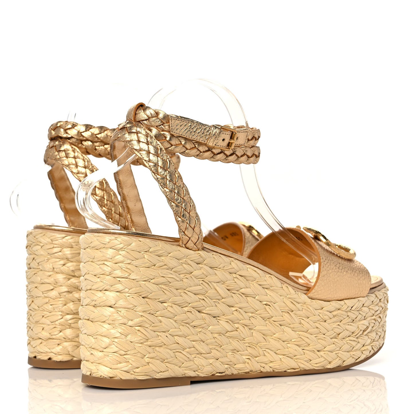 Metallic Pebbled Calfskin VLogo Ankle Wrap Espadrille 45/90mm Platform Wedge Sandals 41 Antique Brass