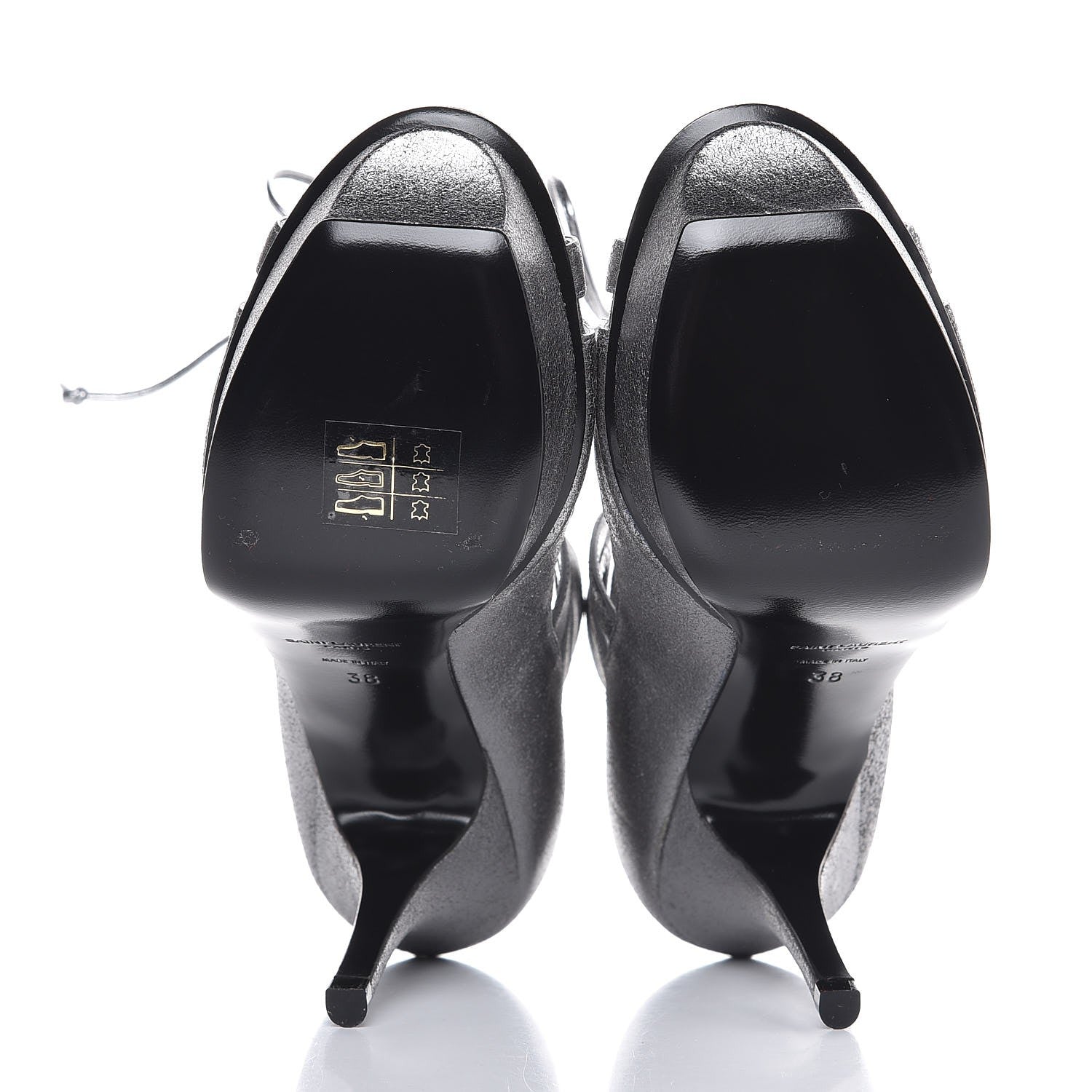 Saint Laurent Metallic Suede Tribute Sixteen 75 Lace Up Platform Sandals 38 Acciaio 5 of 10