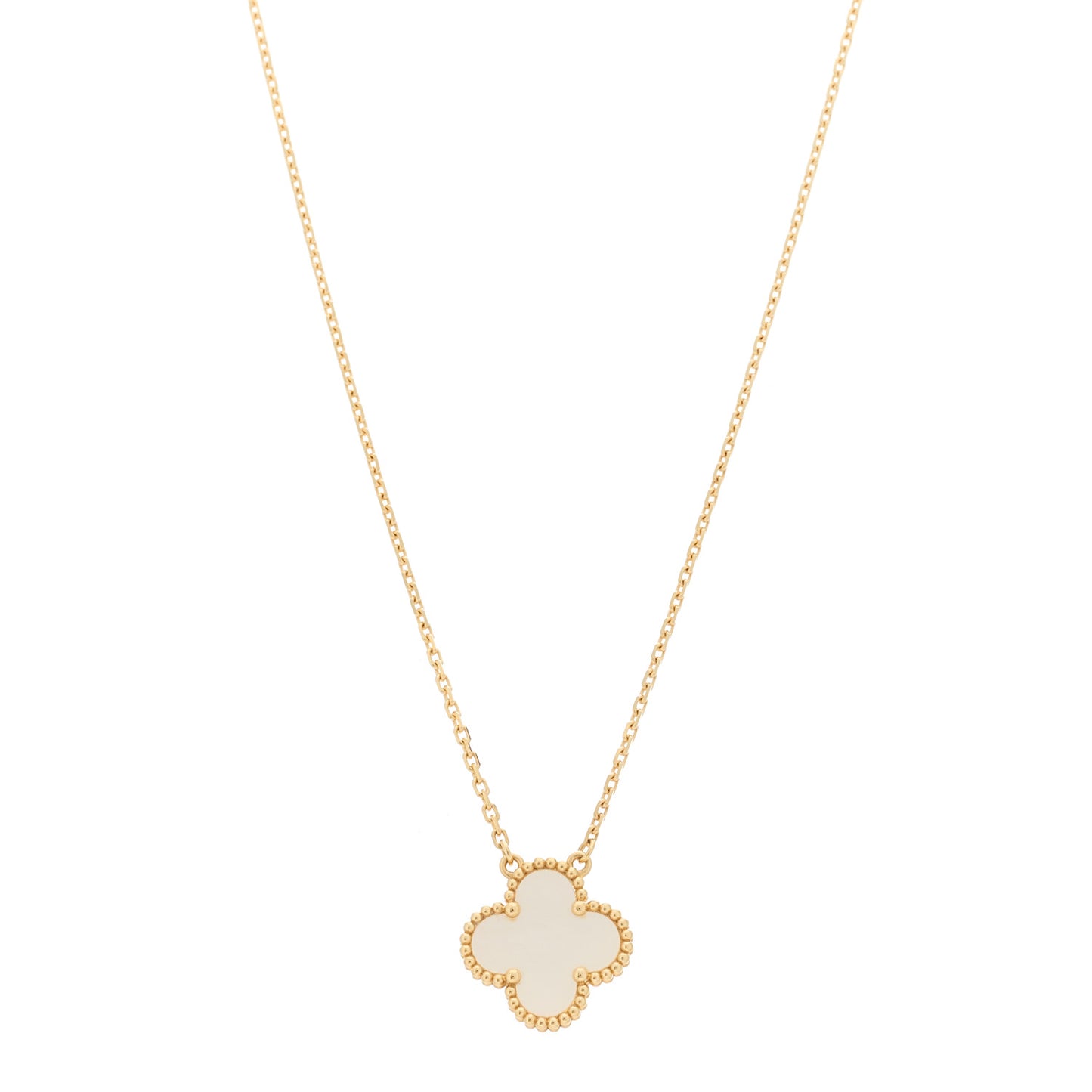 18K Yellow Gold Mother of Pearl Vintage Alhambra Pendant Necklace