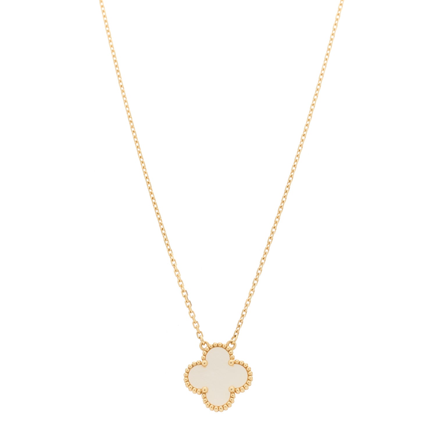 Van Cleef & Arpels 18K Yellow Gold Mother of Pearl Vintage Alhambra Pendant Necklace 1 of 6