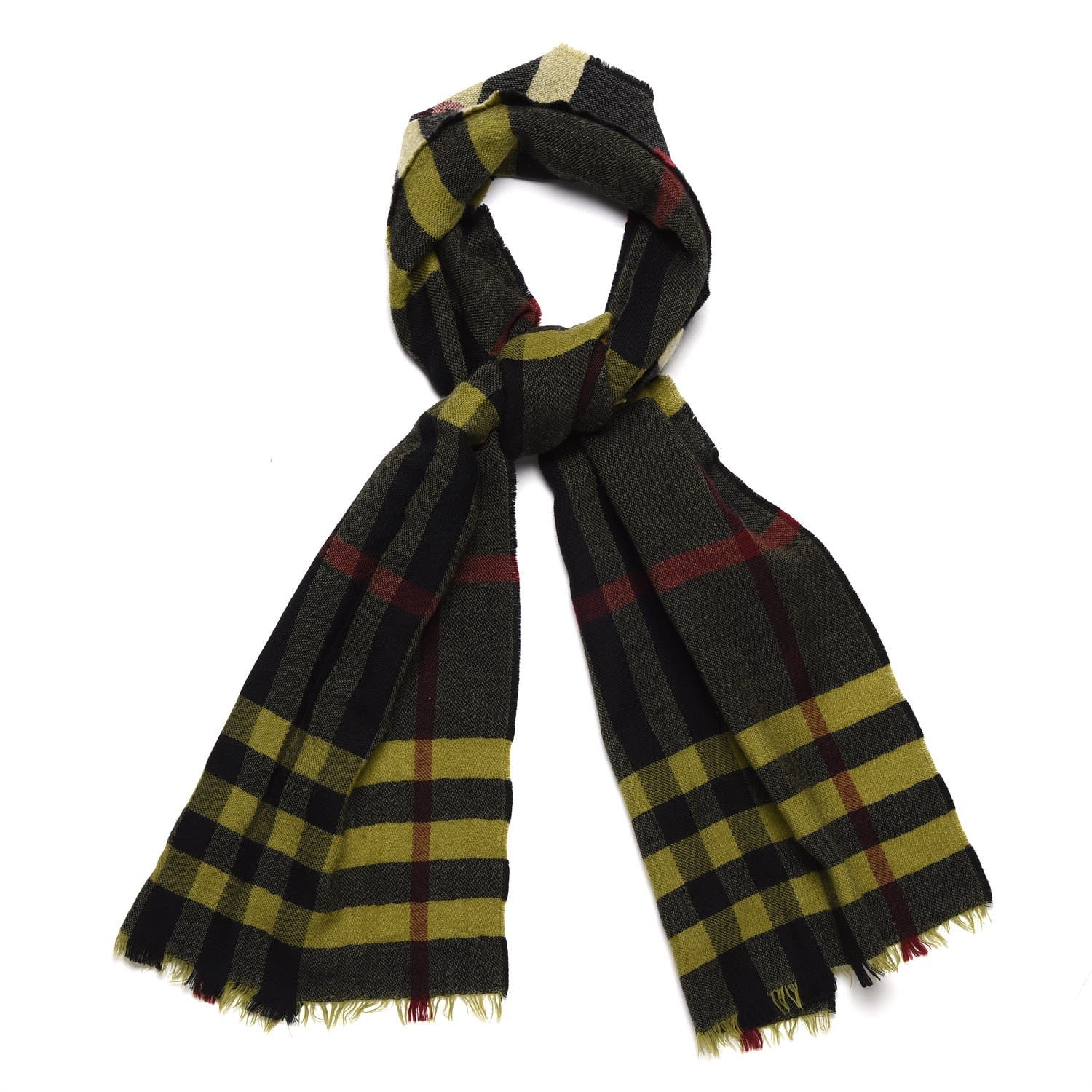 Burberry Merino Wool Cashmere Classic Check Scarf Green 1 of 4