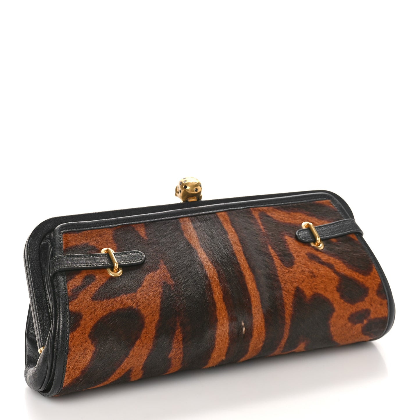 PonyHair Ocelot Print Skull Reversible Clutch
