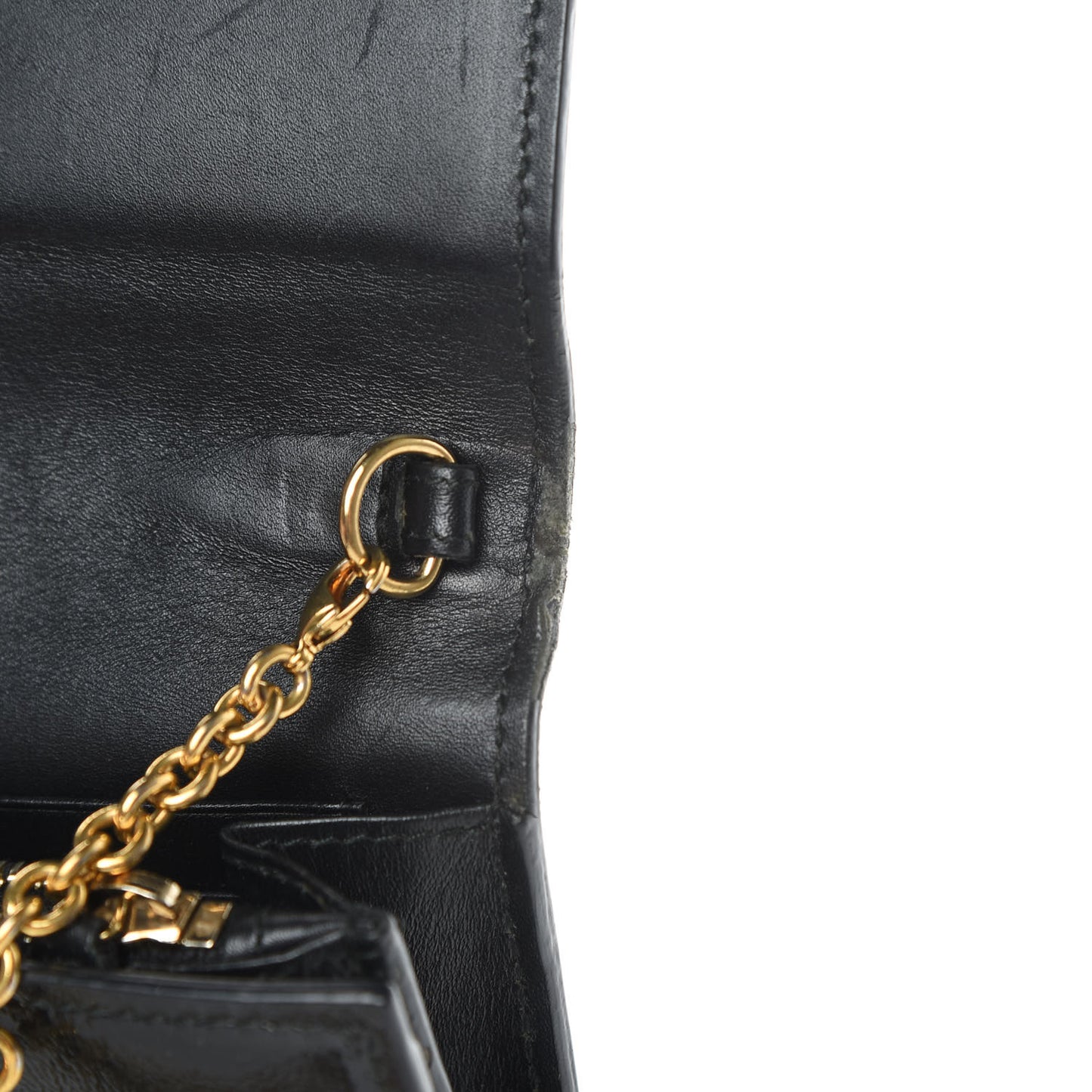 Textured Patent Belle de Jour Chain Clutch Black