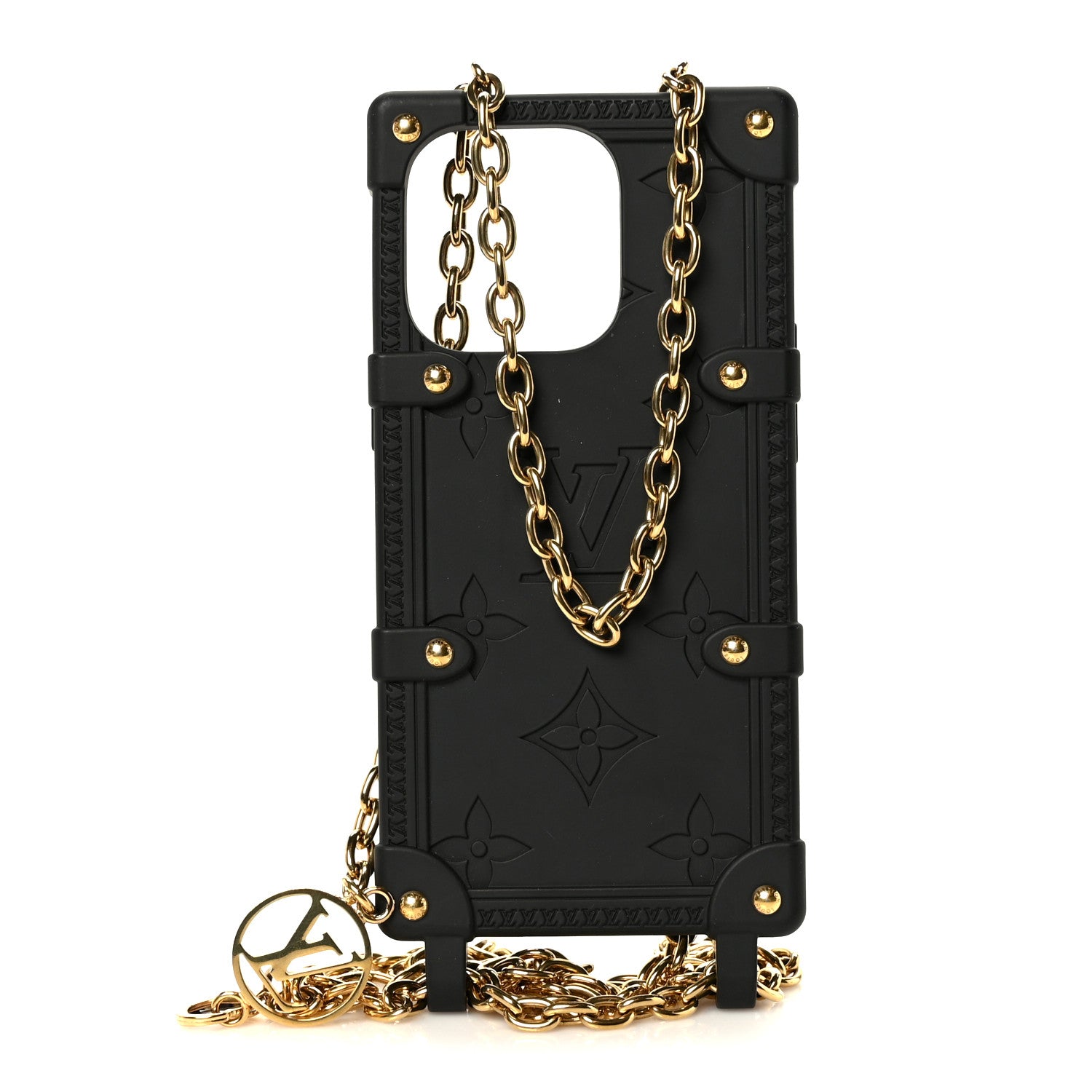 Louis Vuitton Rubber Monogram Trunk With Chain iPhone 14 Pro Case Black 1 of 11