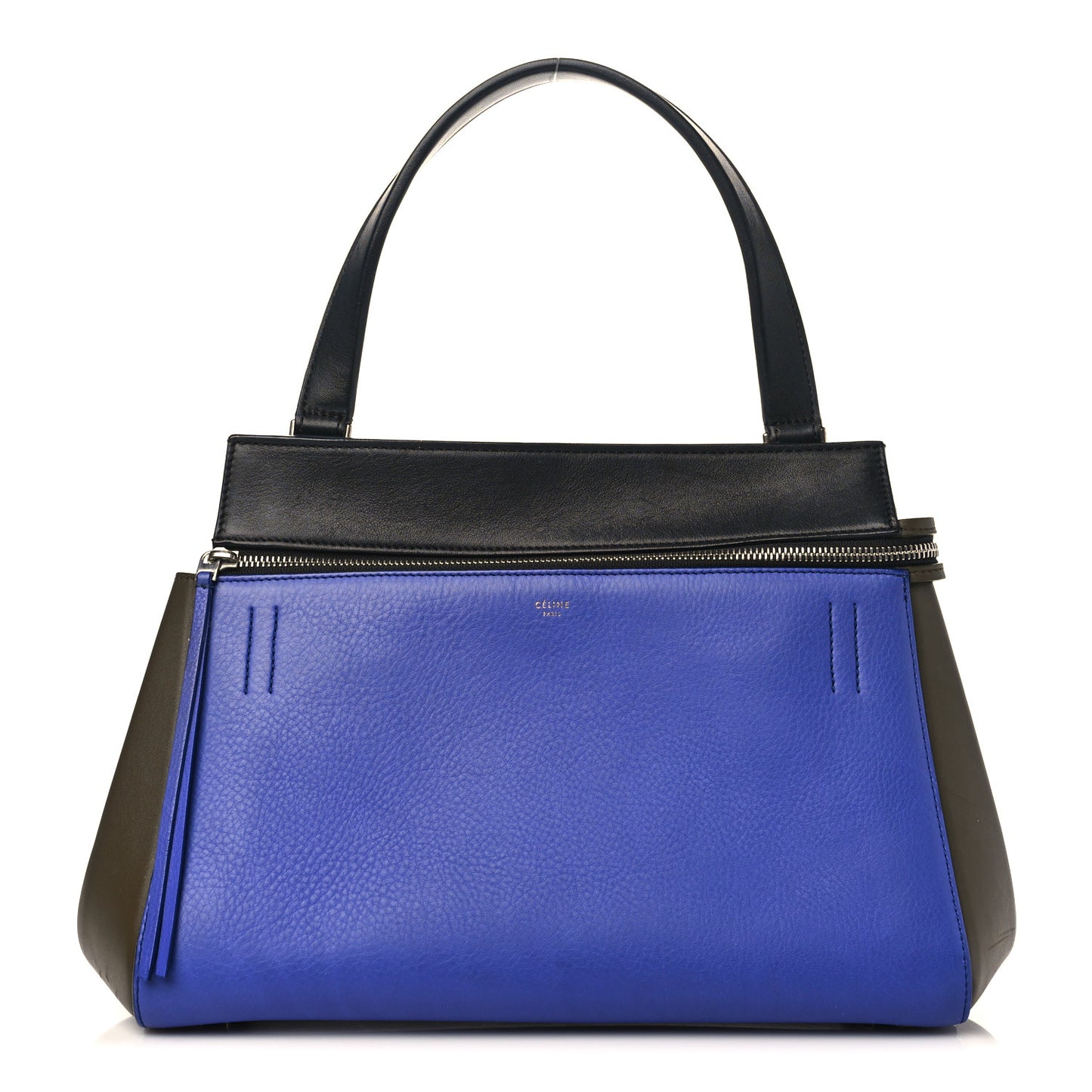 Smooth Calfskin Medium Tri-Color Edge Shoulder Bag Indigo
