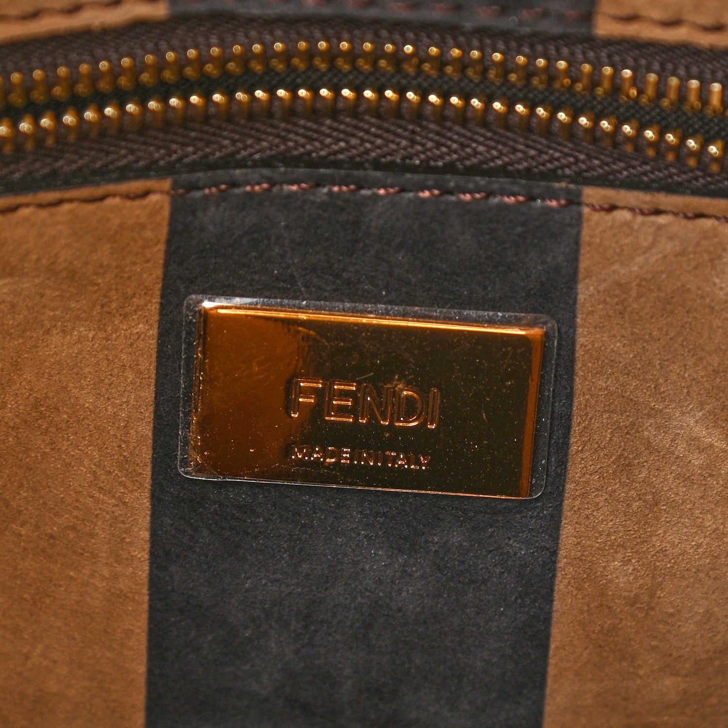 Fendi Vitello Seta Nabuk Pequin Mini Peekaboo Iconic Satchel Cuoio Tobacco Moro 6 of 8