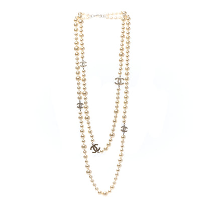 Chanel Graduated Pearl Crystal CC Long Necklace Light Gold 3 of 5