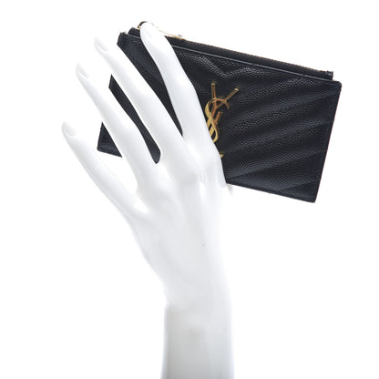 Saint Laurent Monogram Grain de Poudre 5 Fragments Zip Pouch Card Holder Black 2 of 11