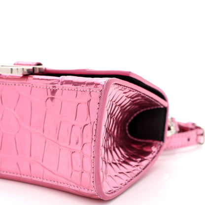 Balenciaga Metallic Shiny Calfskin Crocodile Embossed Hourglass Top Handle Bag XS Pink 11 of 11