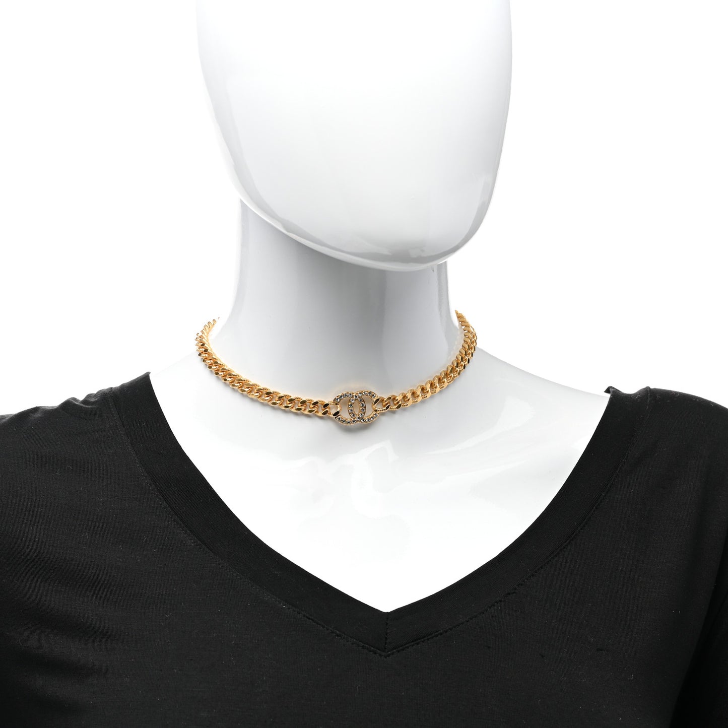Crystal Chain Link CC Choker Necklace Gold