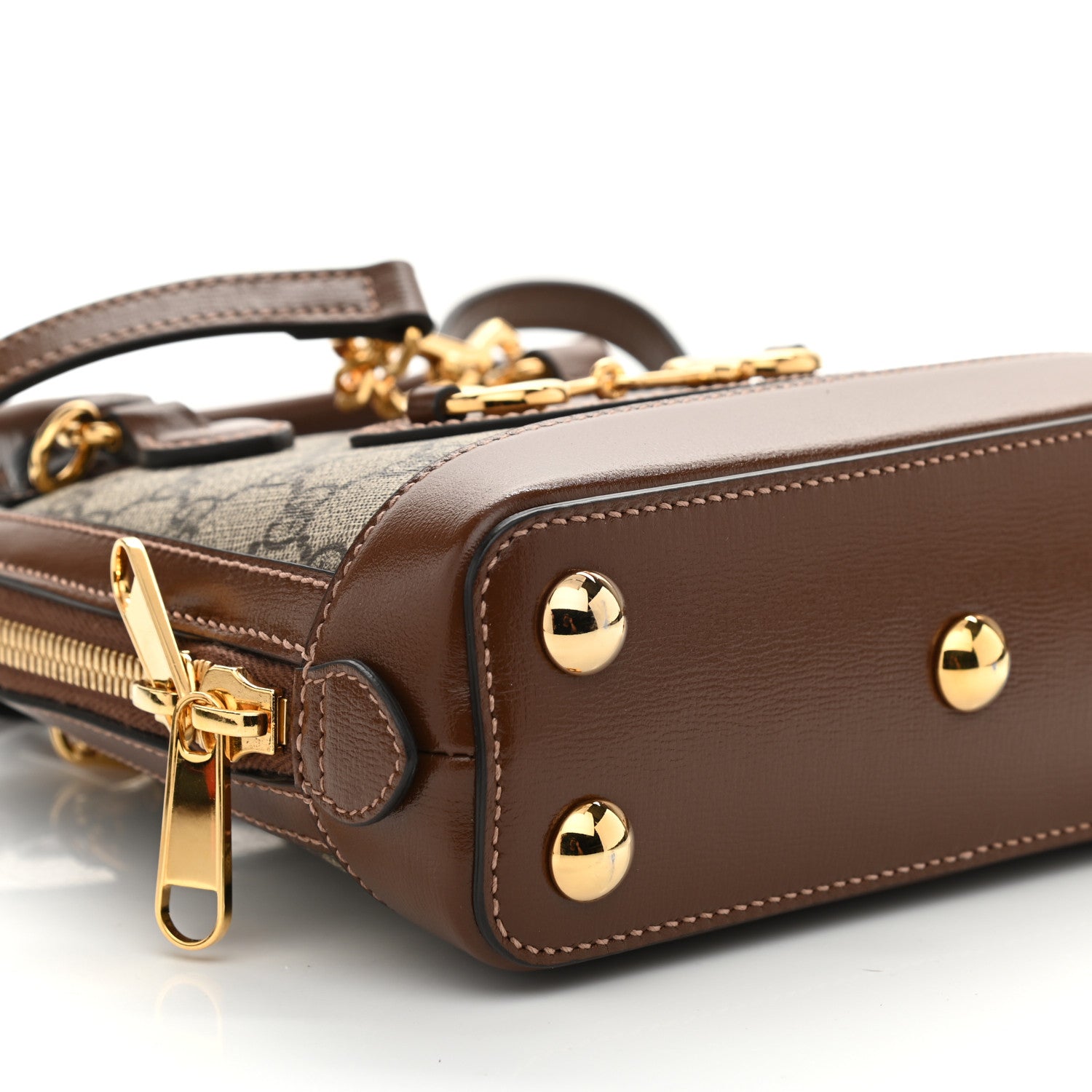Gucci GG Supreme Monogram Azalea Calfskin Mini Horsebit 1955 Top Handle Bag Beige Ebony Brown Sugar 8 of 9