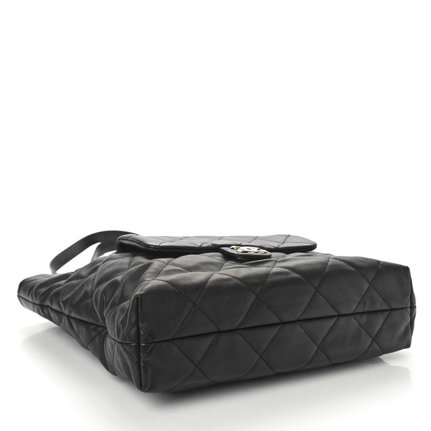 Calfskin Quilted Pocket Shopping Tote Black
