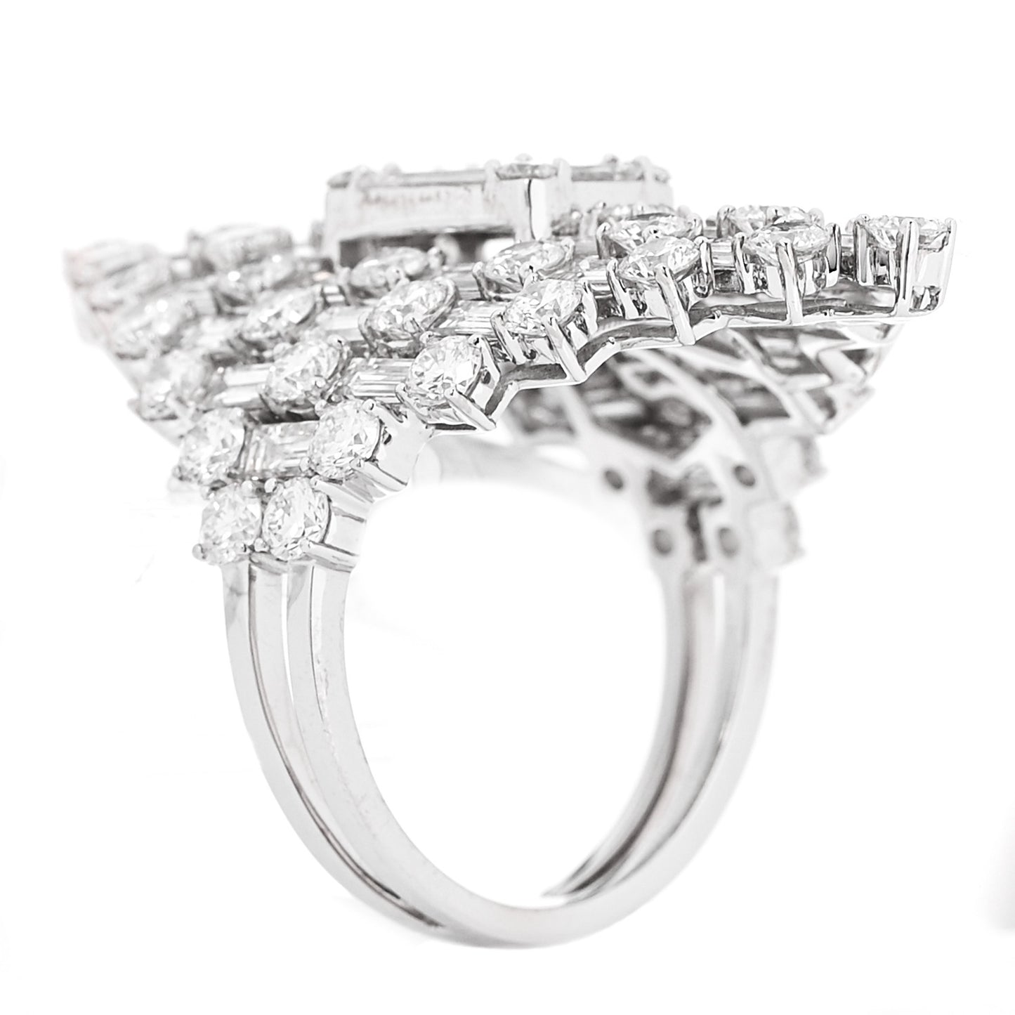 18K White Gold Diamond 2.95ctw Round Baguette Cut Cocktail Ring 53 6.5