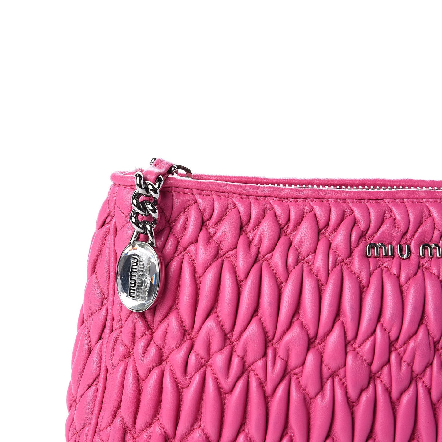 Nappa Matelasse Crystal Zip Top Clutch Fuxia