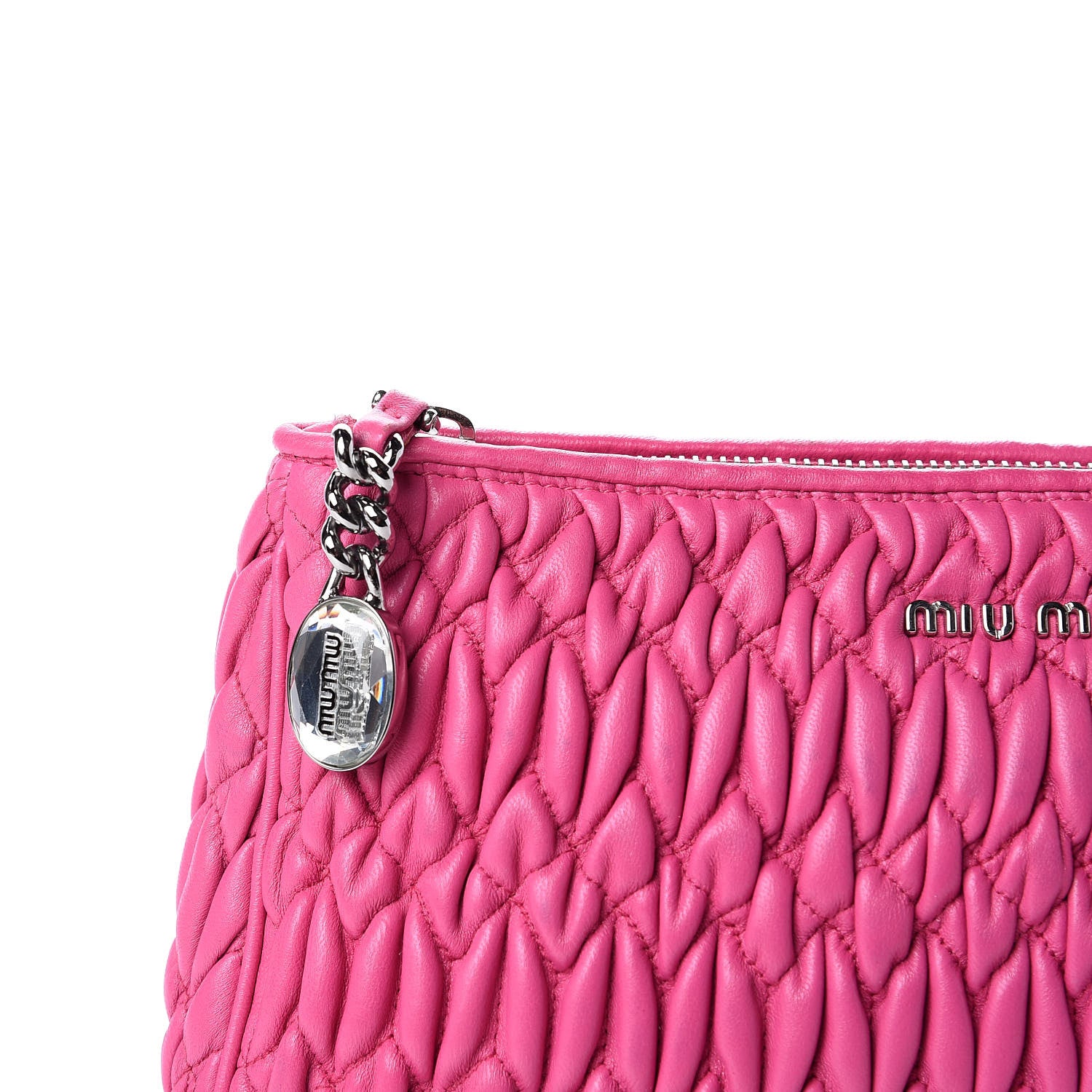 Miu Miu Nappa Matelasse Crystal Zip Top Clutch Fuxia 9 of 9