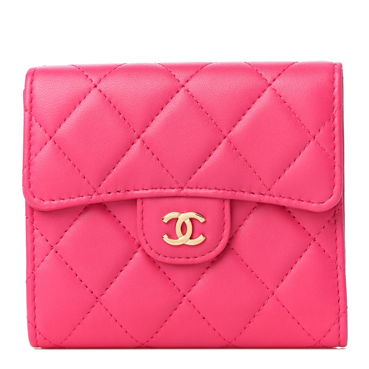 Lambskin Quilted Compact Flap Wallet Pink