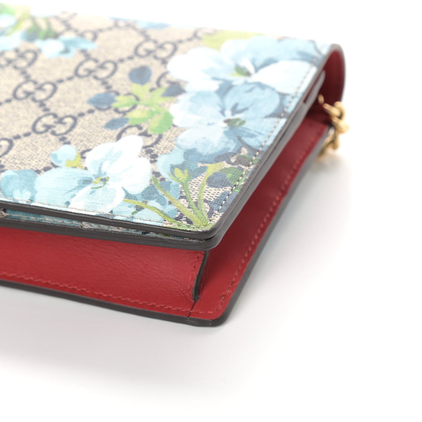 GG Supreme Monogram Blooms Chain Wallet Blue
