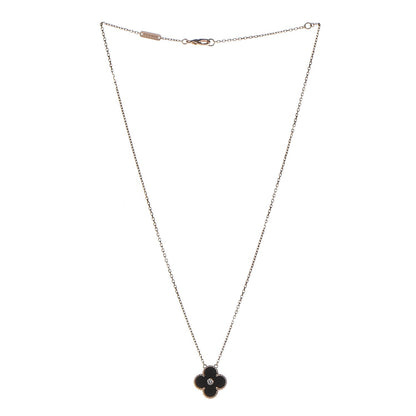 Van Cleef & Arpels 18K Rose Gold Diamond Black Onyx Vintage Alhambra Pendant Necklace 3 of 8