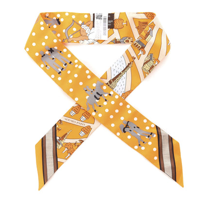 Hermes Silk Les Nouveaux Amoureux de Paris Twilly Orange Ciel Beige 1 of 4