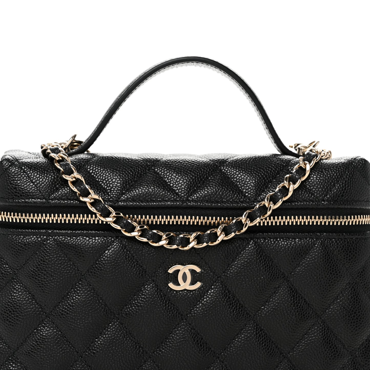 Caviar Quilted Top Handle Slim Vanity With Chain Black