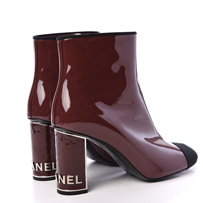 Chanel Patent Grosgrain CC Cap Toe Boots 41 Burgundy Black 4 of 10