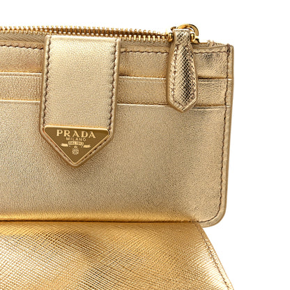 Prada Metallic Saffiano City Calf Triangle Card Holder Gold 5 of 8