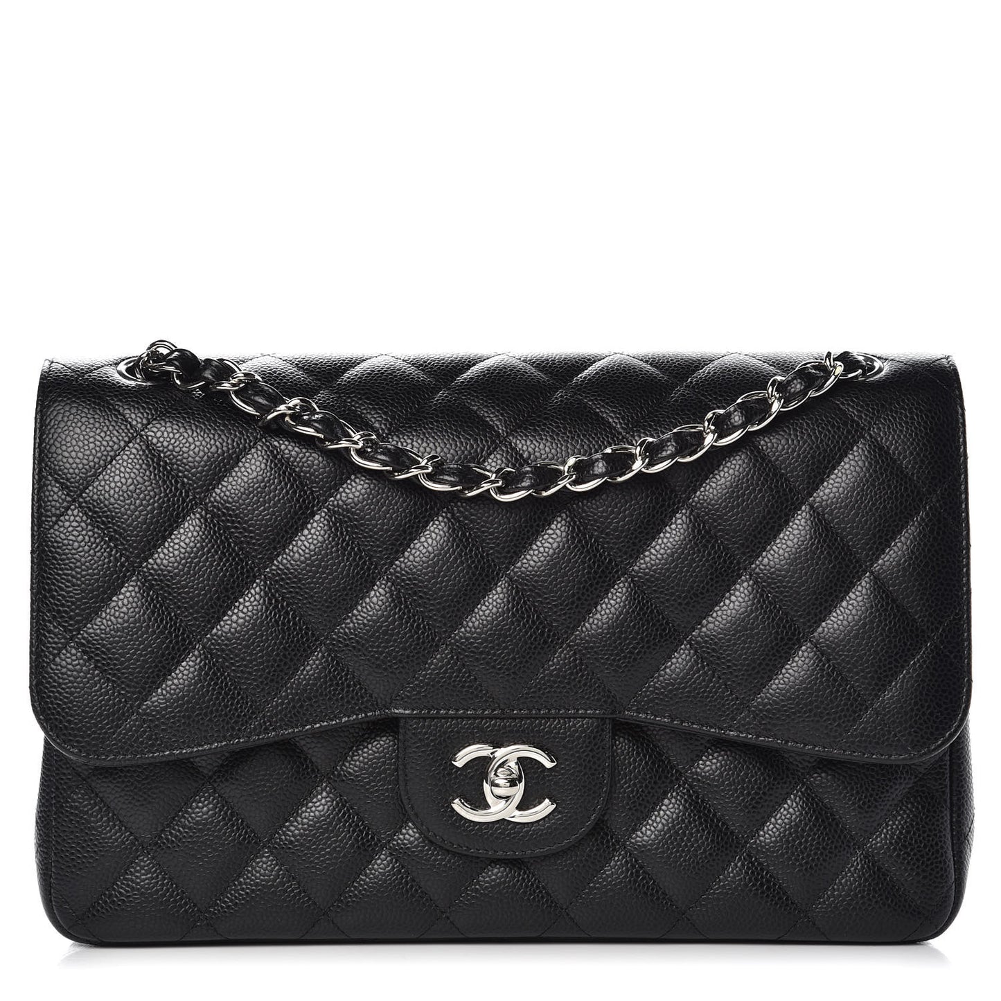 Caviar Quilted Jumbo Double Flap Black