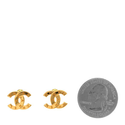 Chanel Metal CC Paris Button Stud Earrings Gold 2 of 4
