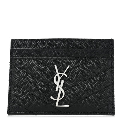 Saint Laurent Grain De Poudre Matelasse Chevron Monogram Credit Card Case Black 1 of 10