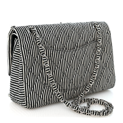 Chanel Canvas Sequin Stripe Medium Double Flap Black White 3 of 12