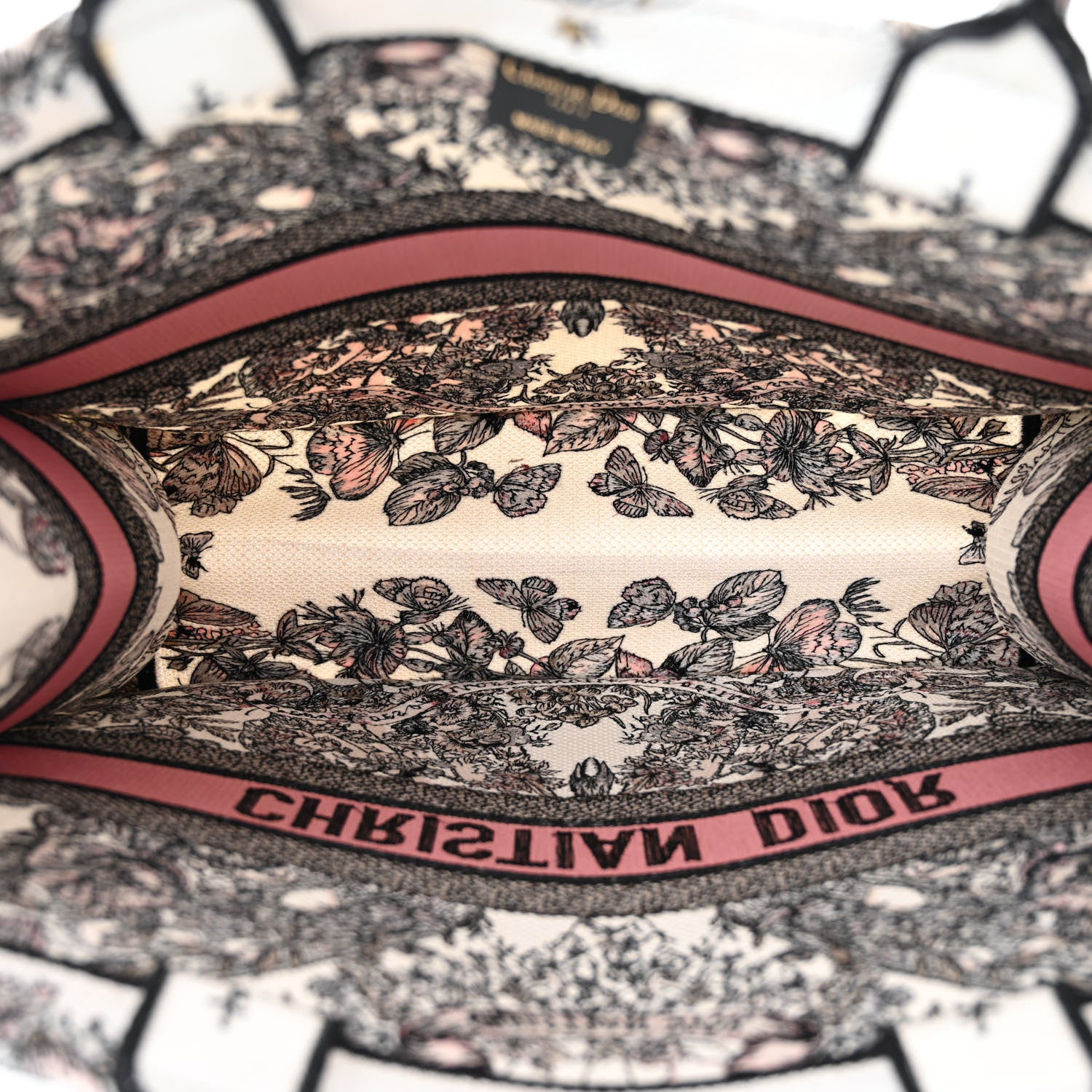Christian Dior Canvas Embroidered Large Butterfly Around The World Book Tote White Pastel Pink 5 of 10