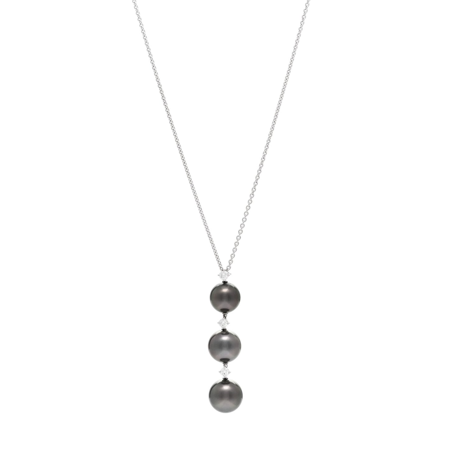 18K White Gold Diamond South Sea Pearl Three Pearl Drop Necklace