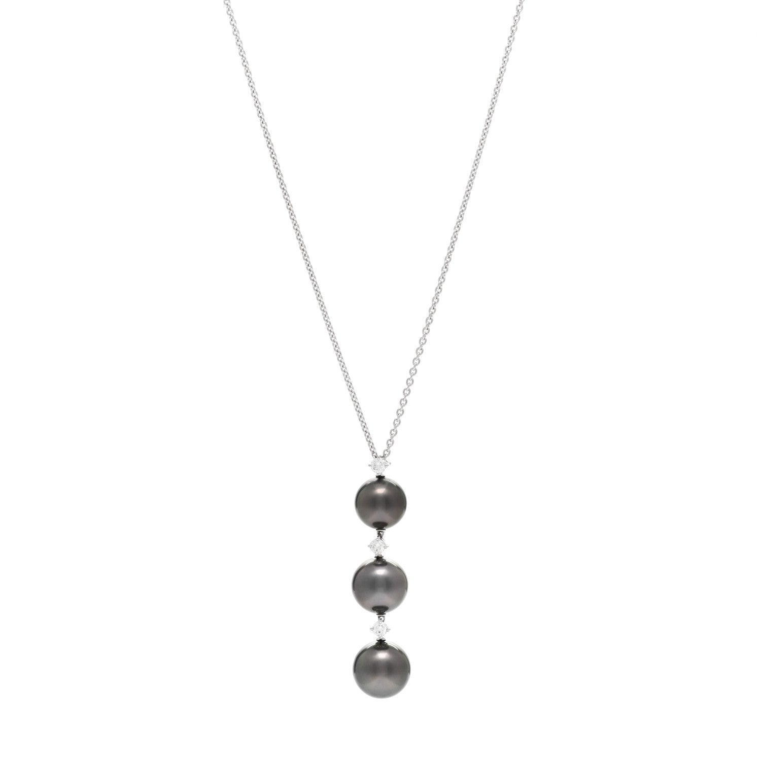 Mikimoto 18K White Gold Diamond South Sea Pearl Three Pearl Drop Necklace 1 of 4