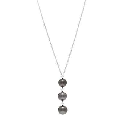 Mikimoto 18K White Gold Diamond South Sea Pearl Three Pearl Drop Necklace 1 of 4