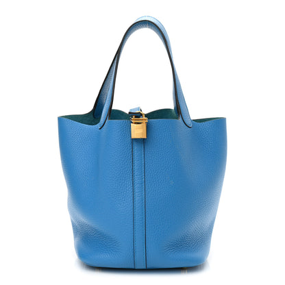 Hermes Taurillon Clemence Picotin Lock 22 MM Bleu Zanzibar 1 of 13