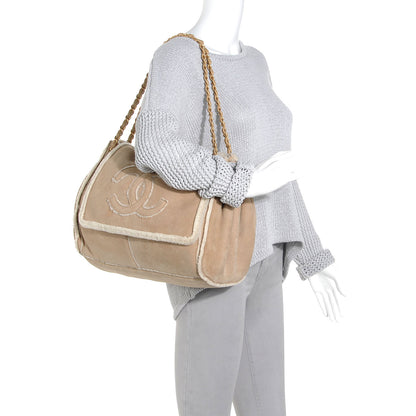 Chanel Shearling Suede CC Accordion Flap Beige 2 of 7