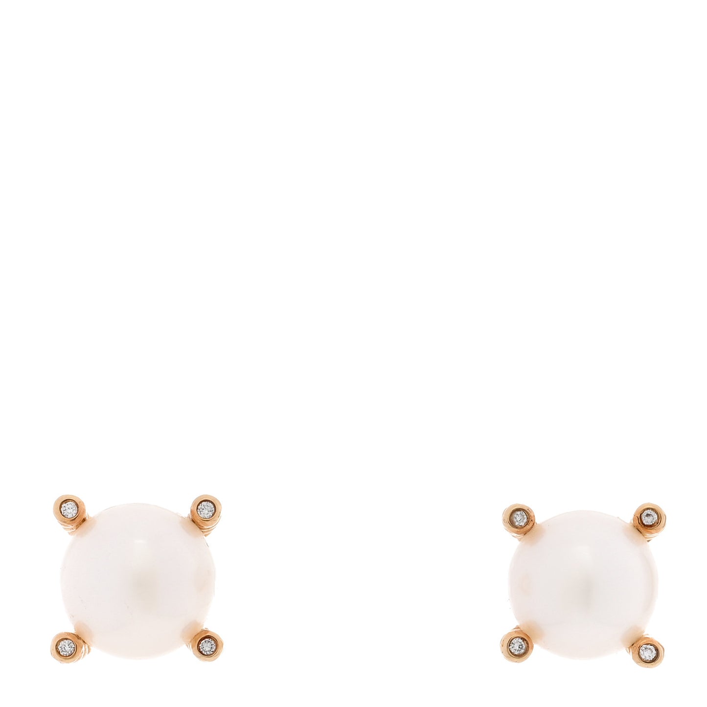 18K Yellow Gold Diamond Pearl Cable Stud Earrings