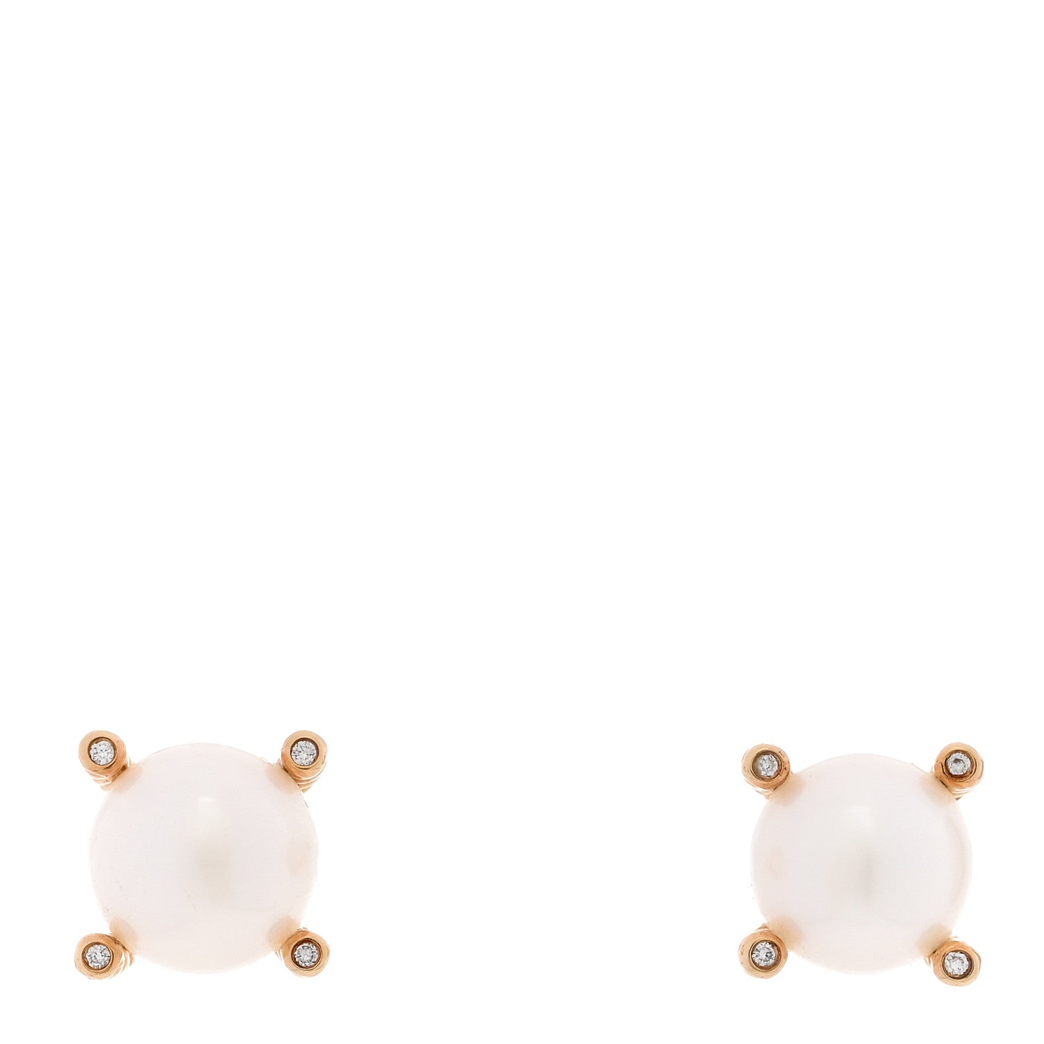 David Yurman 18K Yellow Gold Diamond Pearl Cable Stud Earrings 1 of 4