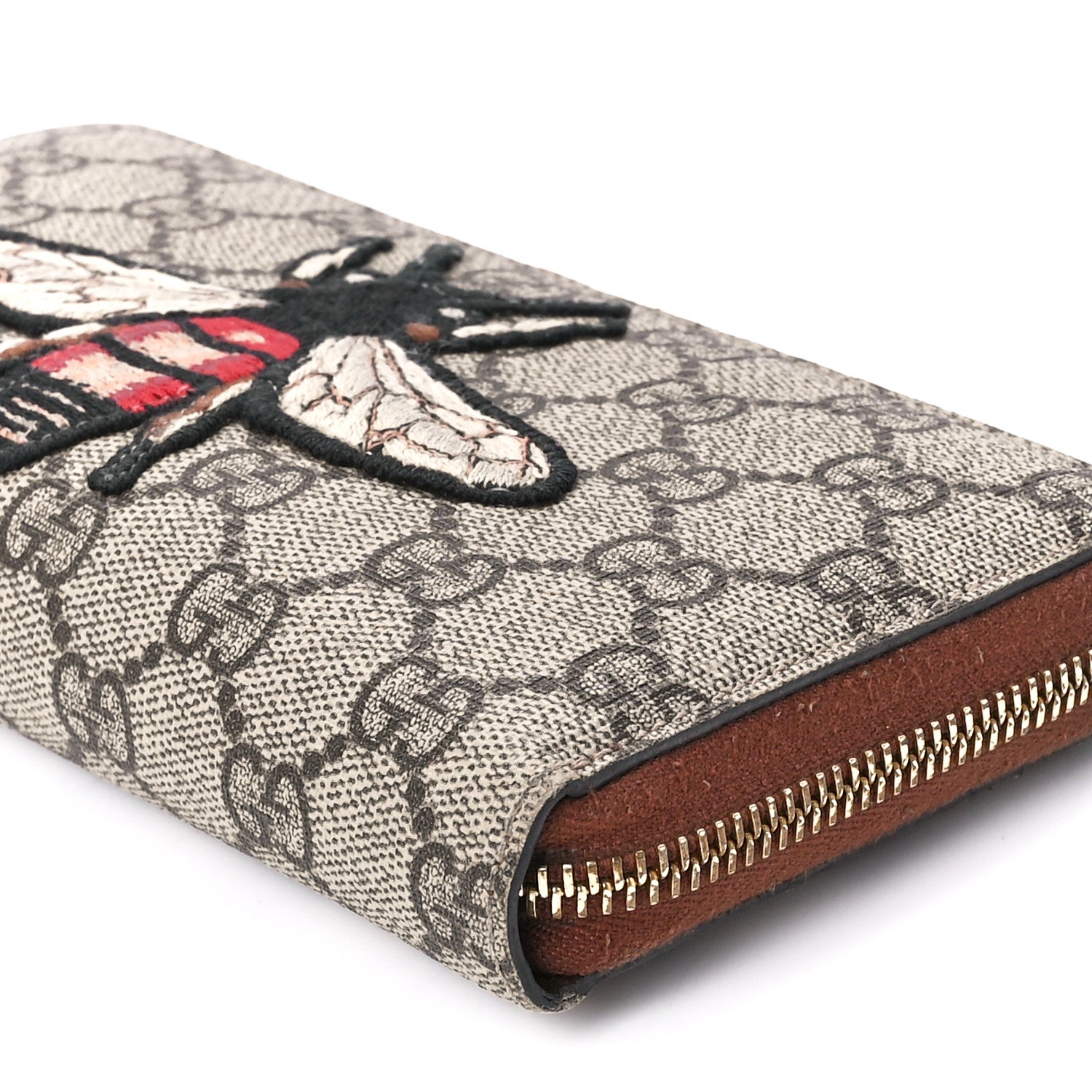 Gucci GG Supreme Monogram Embroidered Bee Zip Around Wallet Red 10 of 11