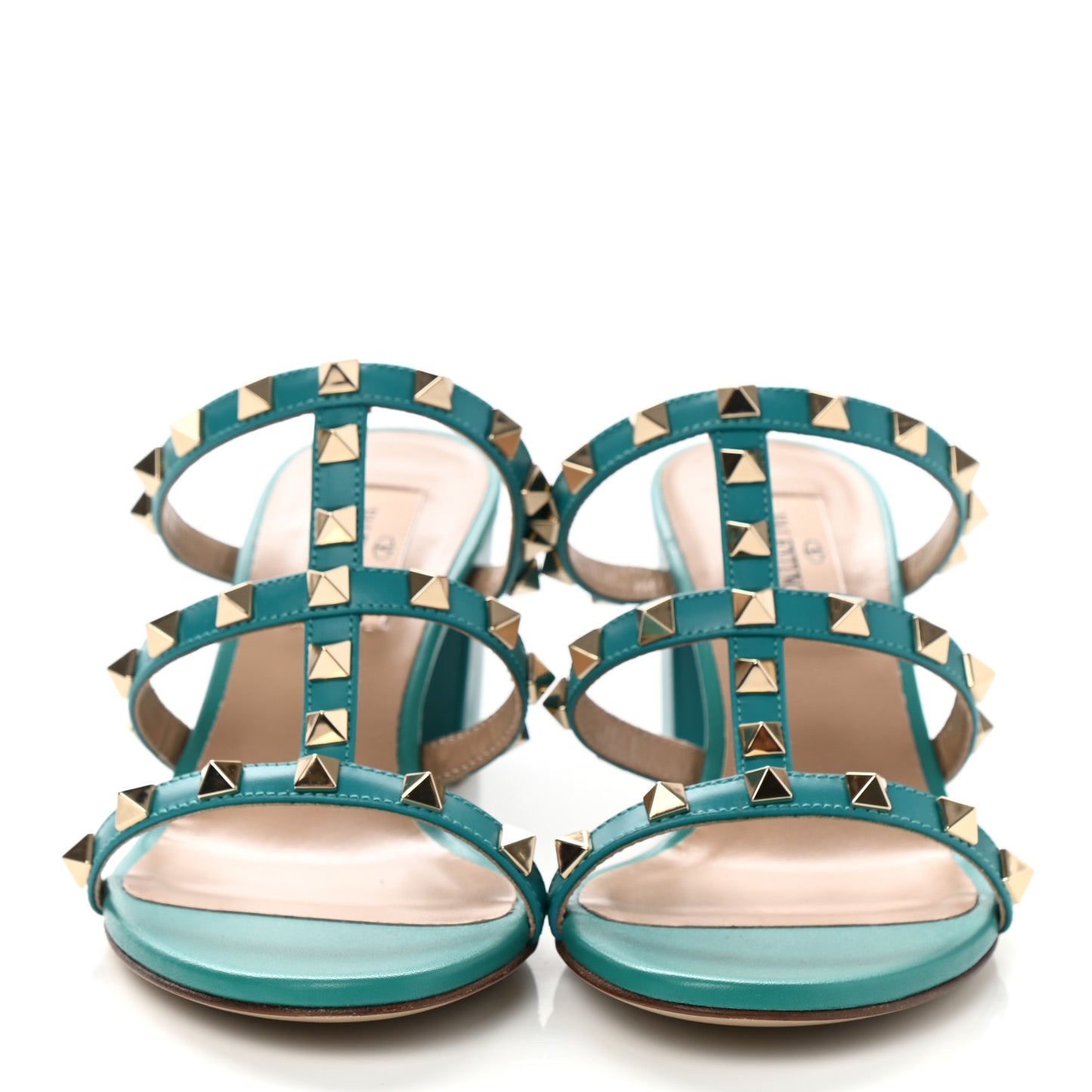 Calfskin Nappa Rockstud 60mm Caged Slide Sandals 36 Ultra Marine Green