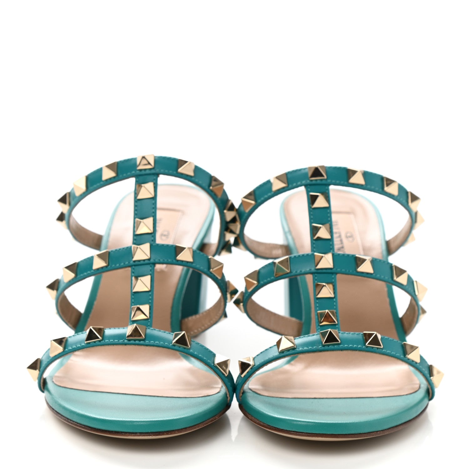 Valentino Garavani Calfskin Nappa Rockstud 60mm Caged Slide Sandals 36 Ultra Marine Green 2 of 9