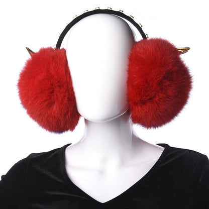 MCM Visetos Rabbit Fur Studded Earmuffs Ruby Red 2 of 5