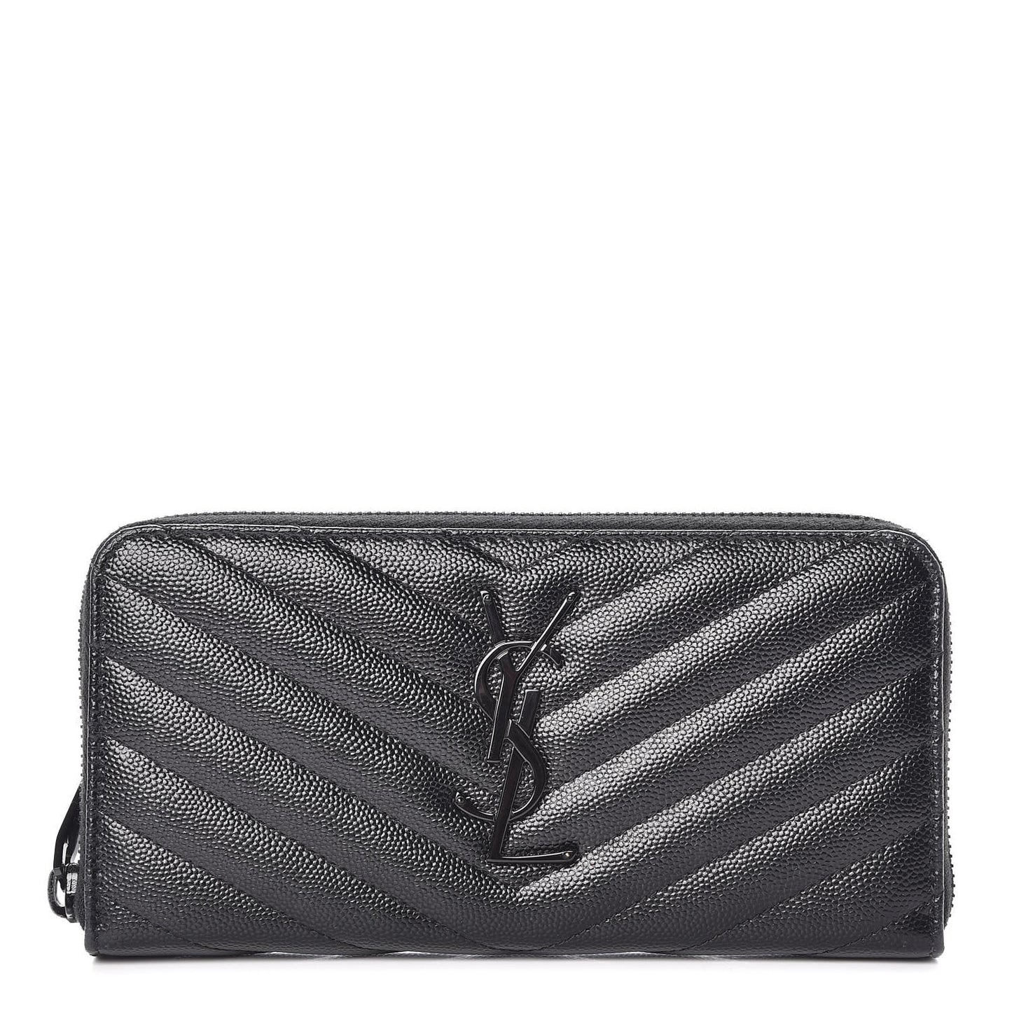 Grain De Poudre Matelasse Chevron Monogram Zip Around Wallet Black