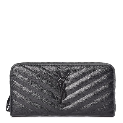 Saint Laurent Grain De Poudre Matelasse Chevron Monogram Zip Around Wallet Black 1 of 11