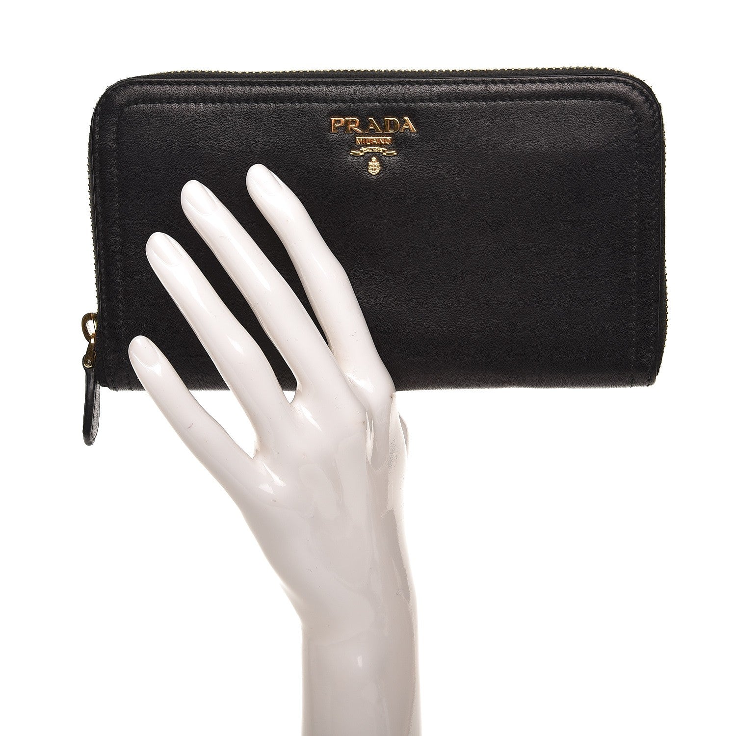 Prada Soft Calf Zip Around Wallet Nero Black 2 of 8