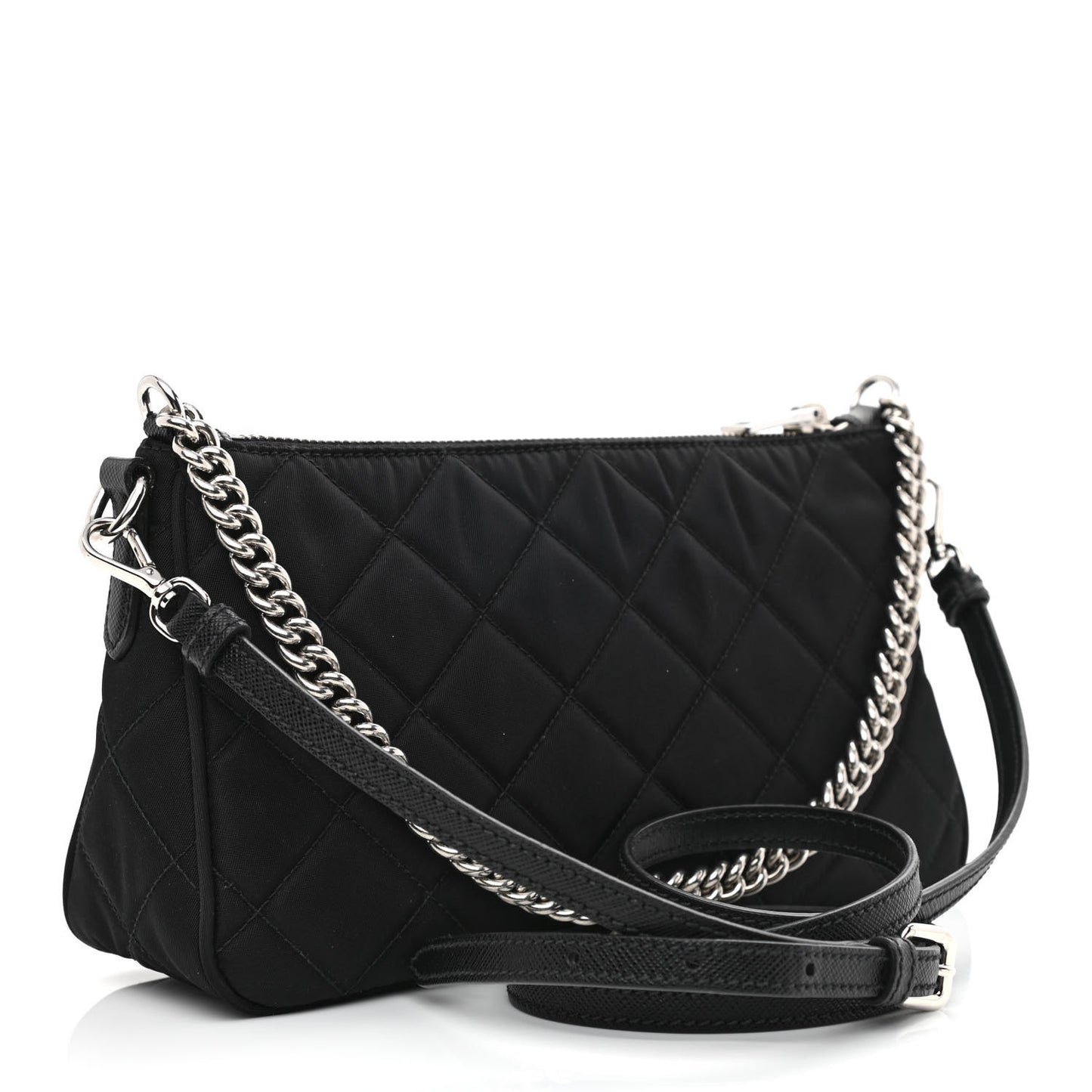 Nylon Tessuto Impuntu Quilted Crossbody Bag Black