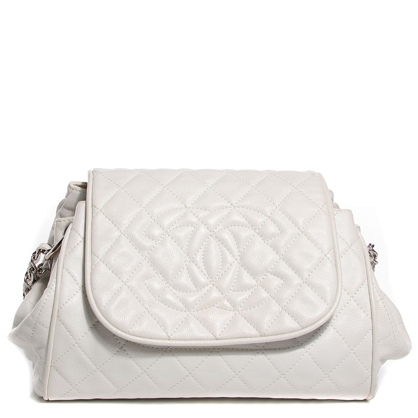 Caviar Quilted Timeless Accordion Flap White