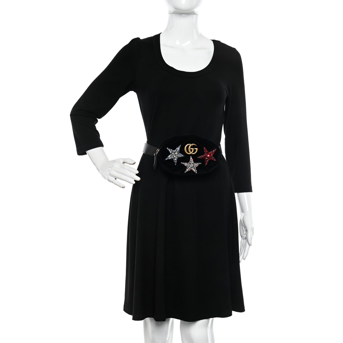 Velvet Matelasse Crystal Star GG Marmont Belt Bag 95 38 Black
