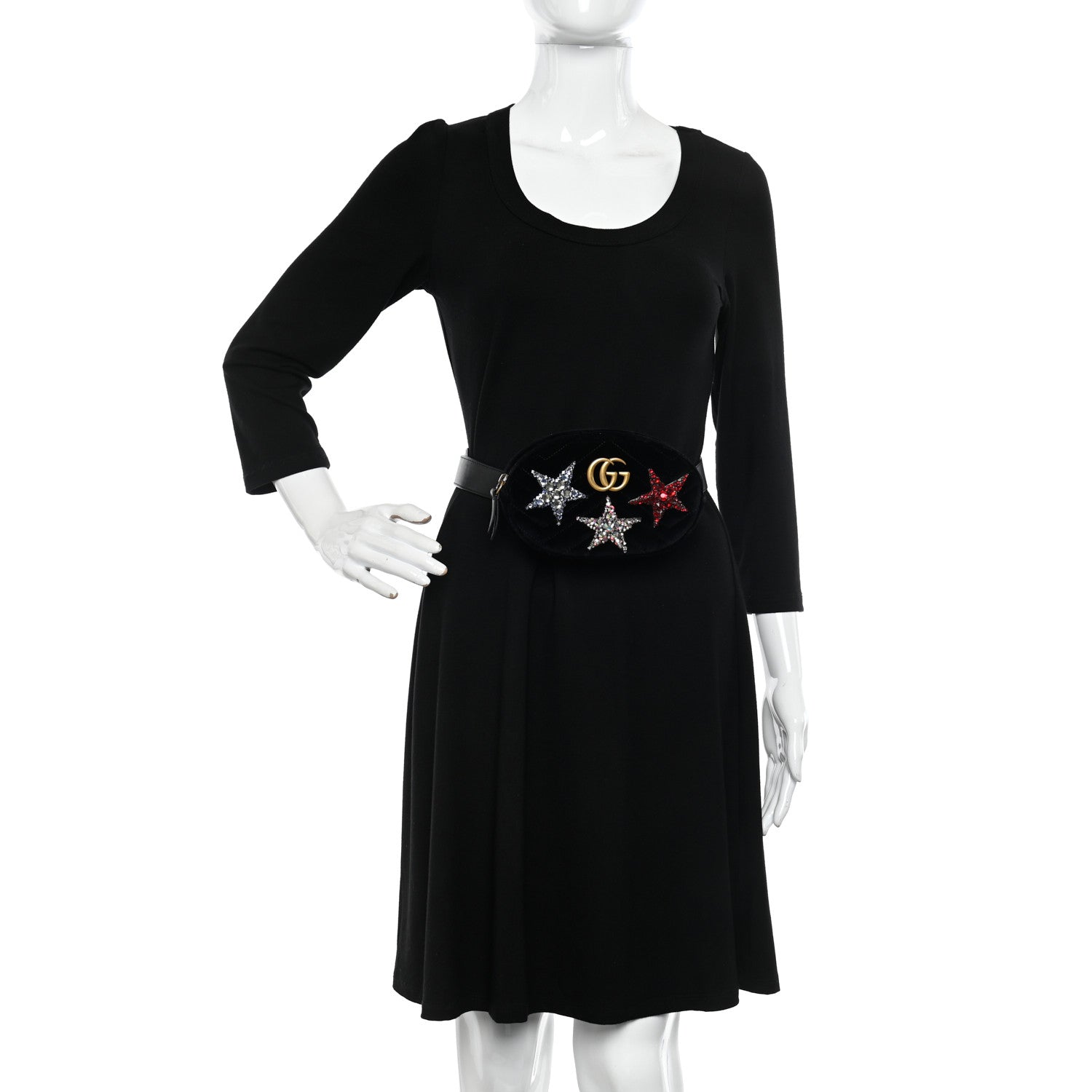 Gucci Velvet Matelasse Crystal Star GG Marmont Belt Bag 95 38 Black 2 of 9