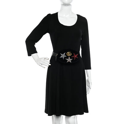 Gucci Velvet Matelasse Crystal Star GG Marmont Belt Bag 95 38 Black 2 of 9